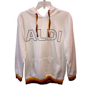 Aldi Gear Medium White Hooded Kangaroo Pocket Pullover Sweatshirt Hoodie Size M